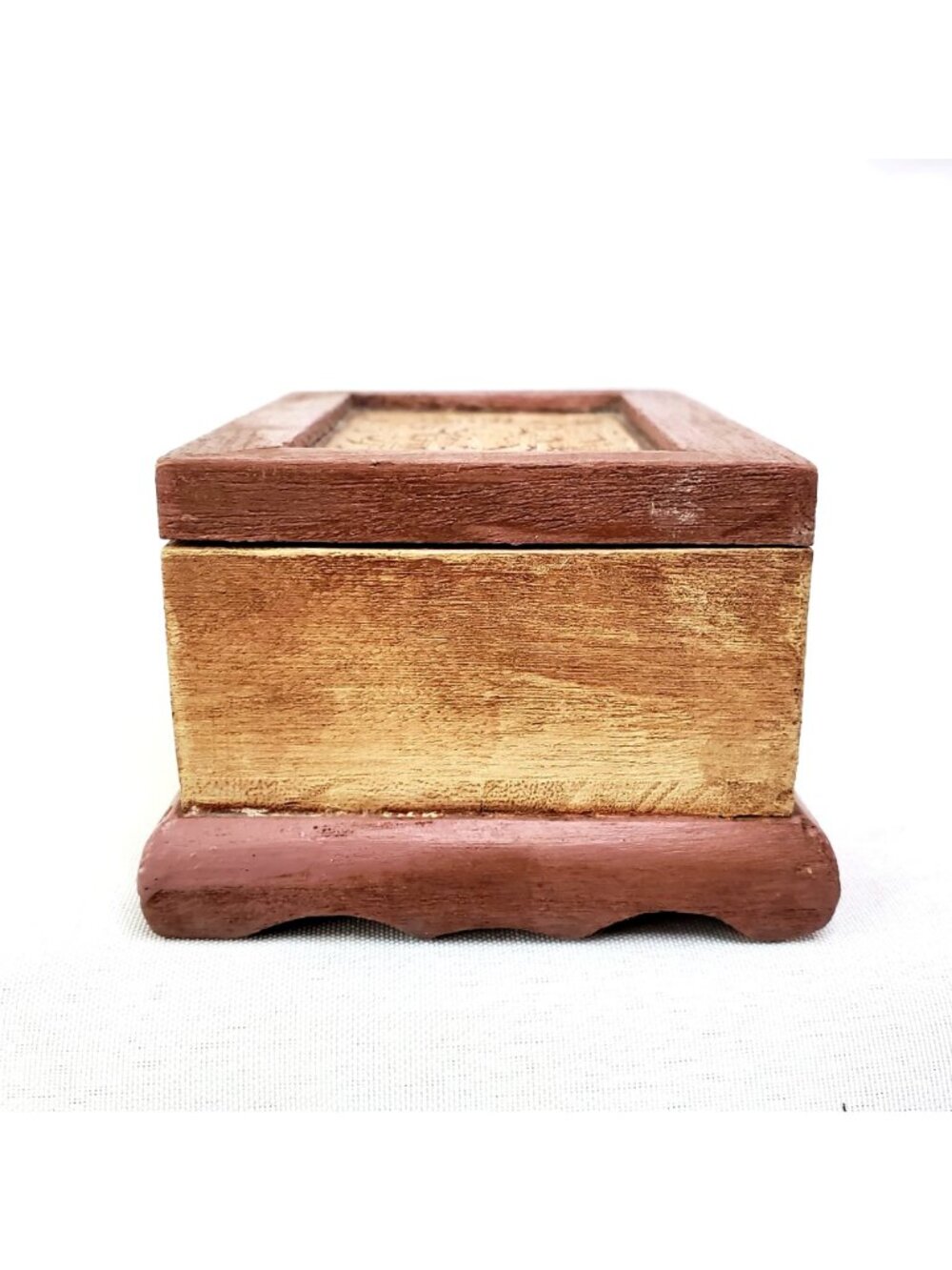 VTG Hand-Carved Wooden Jewelry Trinket Box With Floral Design & Brass Latch - Picture 10 of 13